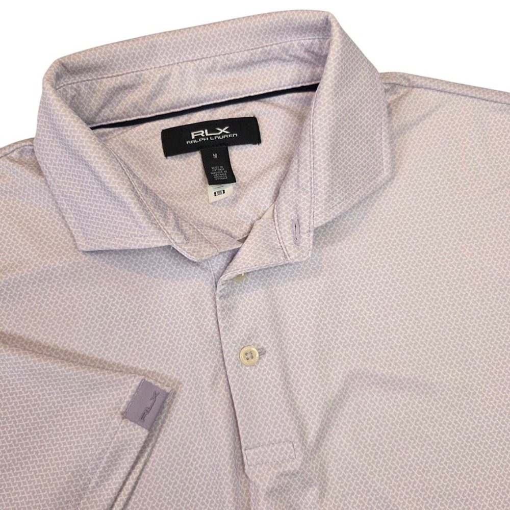 RLX Ralph Lauren Men M Polo Shirt Lavender Geometric Golf Club Print Performance